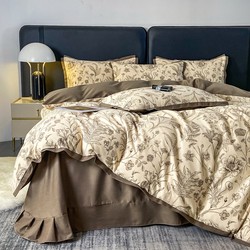 Mercury Home Textile High-Grade Pure Cotton Brushed Four-Piece Cotton Print All Year Round Neutral Quilt Cover Thickened Minimalist Bed Sheets 1.