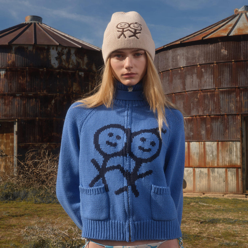 Urban Stickman Long-Sleeved Casual Cardigan 2026 New Autumn and Winter Printed Warm Loose Turtleneck Sweater Jacket