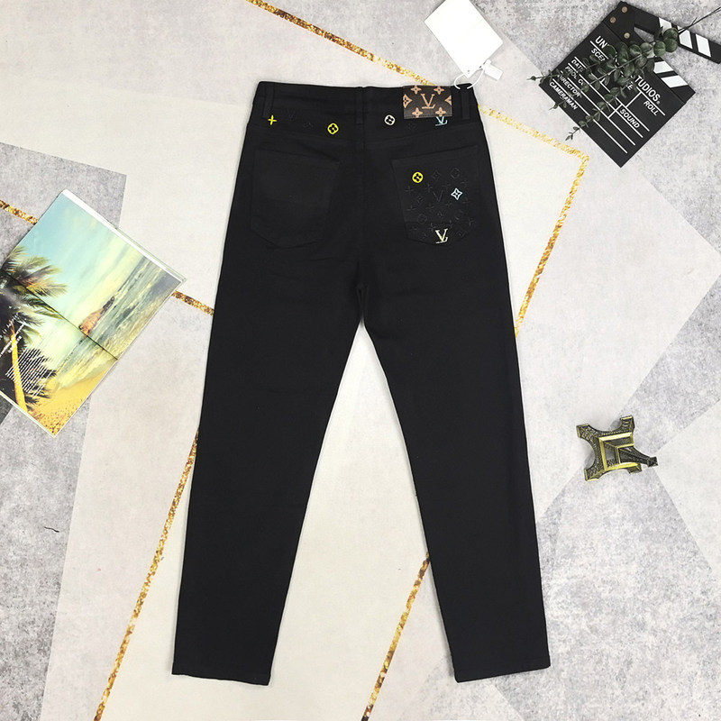 Lvаfgn Official Website High-Quality Men's Black Jeans 2024 Autumn and Winter New Fashion Brand Trendy Embroidered Slim Fit
