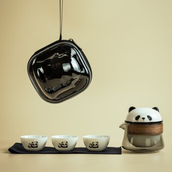 Panda travel tea set wenchuang quick cup portable outdoor camping one pot three cups creative kung fu tea set