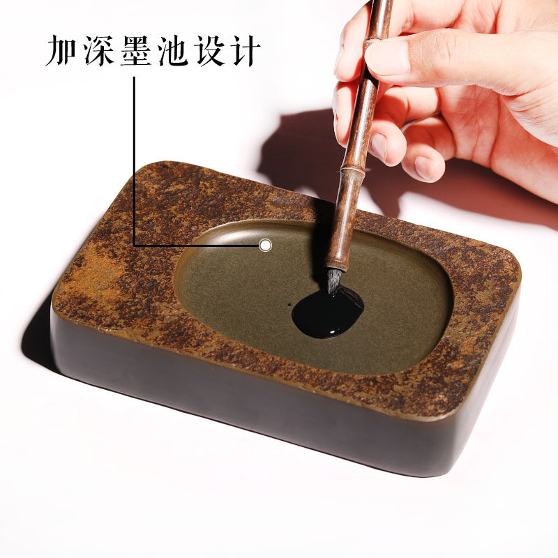 Anhui Sheyan Natural Raw Stone Jiyuan Pit Old Skin Fish Roe Handmade Deep Pool Inkstone, Four Treasures of the Study, Special for Grinding Ink, Calligraphy, Chinese Painting, Classic Plain Inkstone, Old Pit Premium Square Inkstone