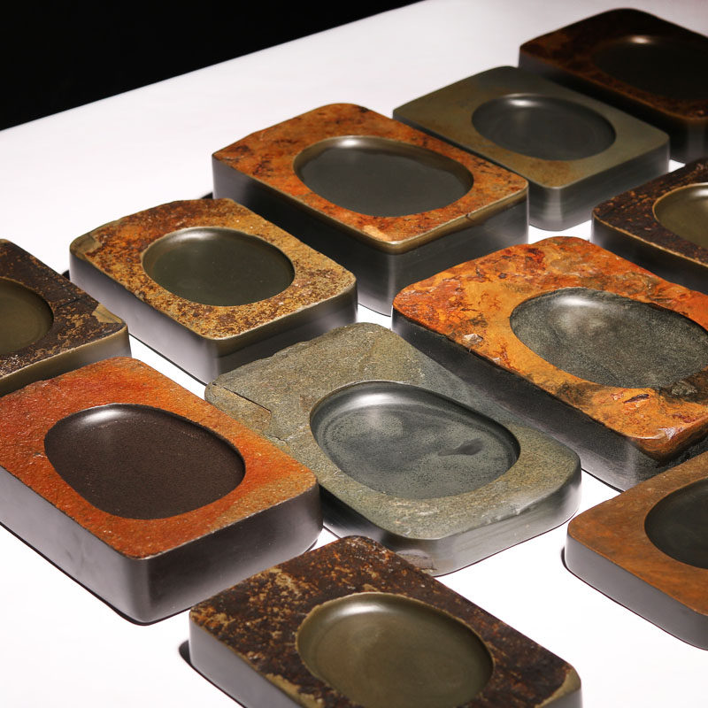 Anhui Sheyan Natural Raw Stone Jiyuan Pit Old Skin Fish Roe Handmade Deep Pool Inkstone, Four Treasures of the Study, Special for Grinding Ink, Calligraphy, Chinese Painting, Classic Plain Inkstone, Old Pit Premium Square Inkstone