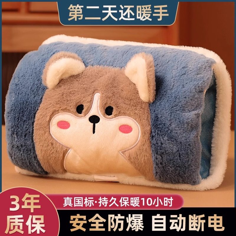 Rechargeable Hot Water Bottle, Explosion-Proof Electric Hand Warmer, Plush Cute Hot Water Bag for Girls, Warm Bed and Hand Warmer