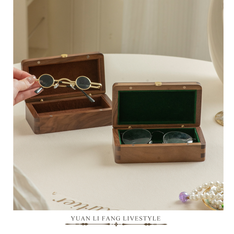 Glasses Storage Box, Solid Wood, Pressure-Resistant, Portable Box, High-Value Wooden Glasses Case, Display Stand, French Mid-Century Style