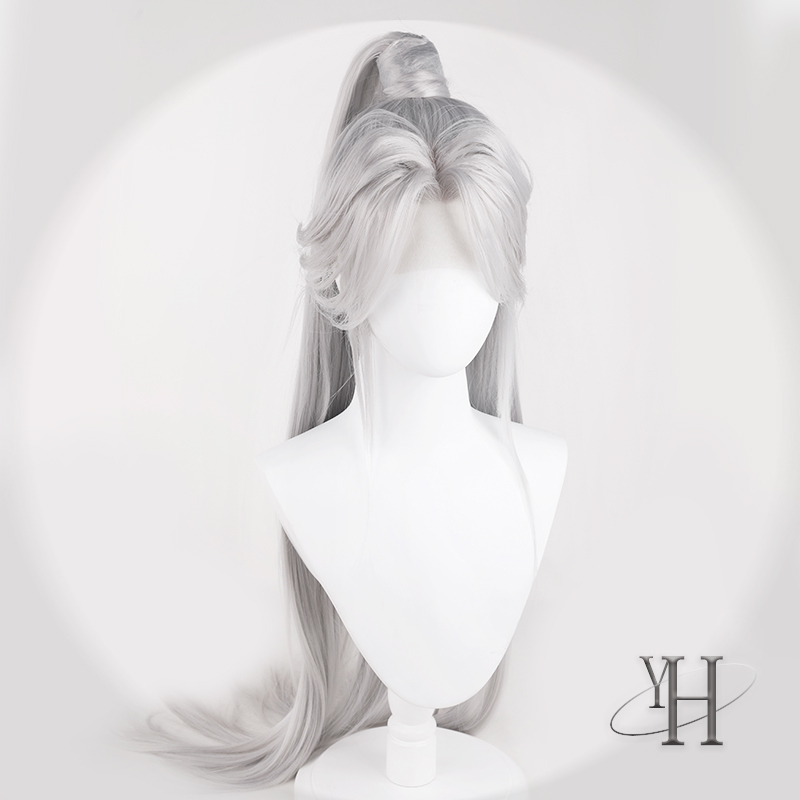 Middle Part, Side Part, Free Part, Xianyi Wang Lin Cosplay Wig, Ancient Style Silver-White Imitation Hand-Tied High Ponytail Wig for Men's Styling
