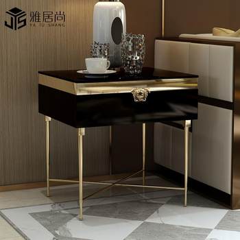 Stainless steel corners and sides light luxury post-modern sofa corner table coffee table square living room storage furniture