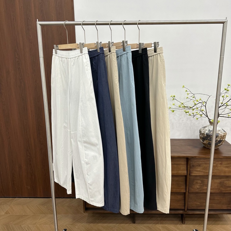 【Ruoruomei】X-2166 Textured Denim Blue Pleated Scythe Pants Elastic Waist Loose Versatile Casual Wide-Leg Pants