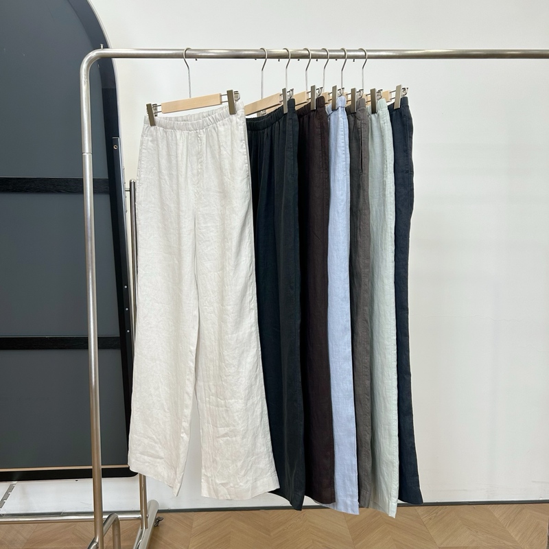 【36 Pieces, 100% Hemp Air-Feel Series】X-2266 Thin Hemp Pants, Straight-Leg Slimming Long Pants