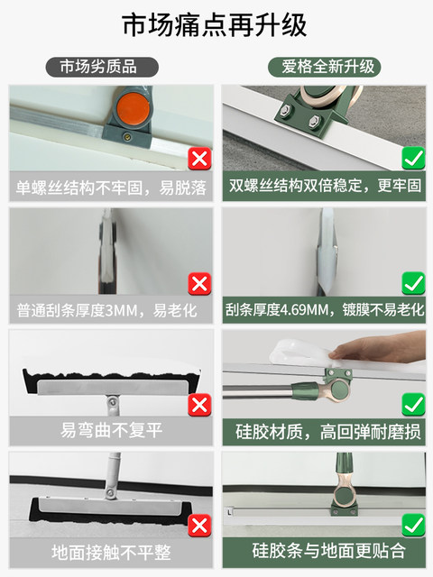 German Silicone Squeegee Water Scraper Sweeping Tool Magic Broom Dual-Purpose for Mopping and Sweeping in the Bathroom with Double Scraper Strips