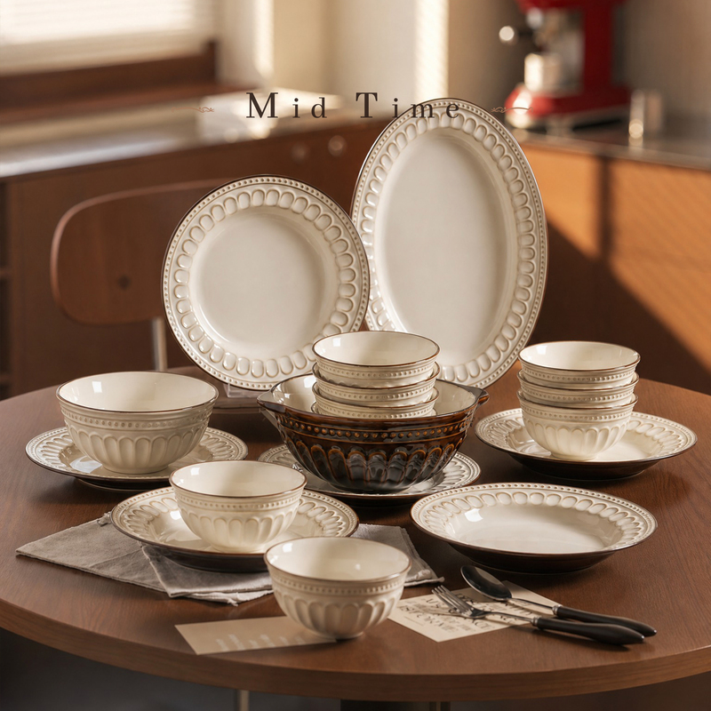 Medieval Style Retro Embossed Ceramic Tableware Set Bowls and Plates New Chinese Style Home Restaurant Tableware Set Medieval Style Retro Embossed Ceramic Tableware Set Bowls and Plates New Chinese Style Home Restaurant Tableware Set