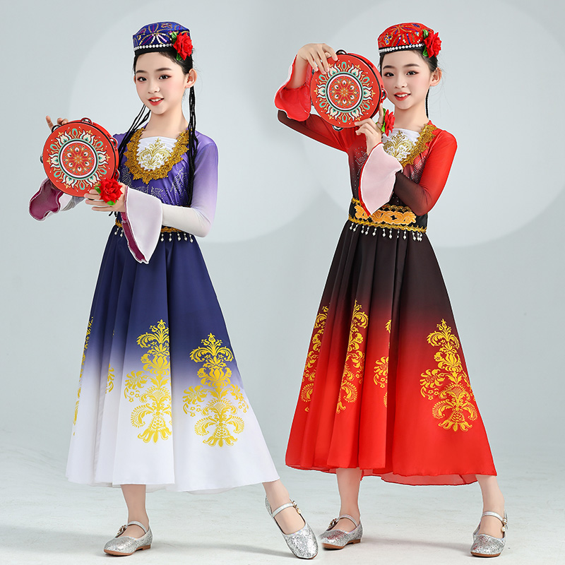 新疆舞蹈演出服儿童维吾尔族舞蹈表演服古丽古丽维族少女民族服装