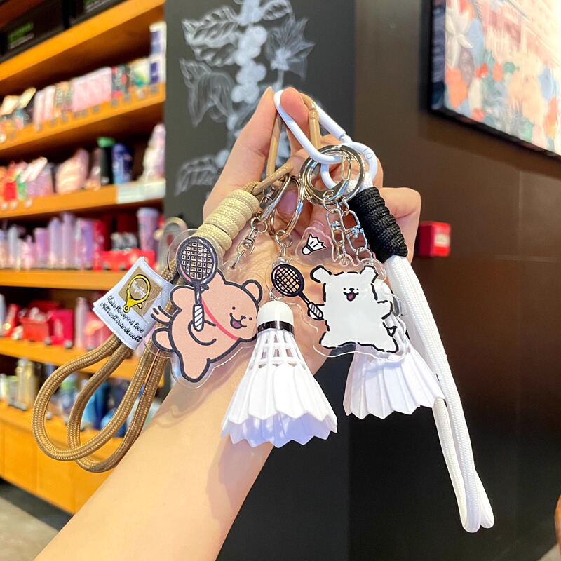 Cute and Unique Line Art Puppy Badminton Keychain Pendant Cartoon Backpack Charm Bag Accessory Small Prize