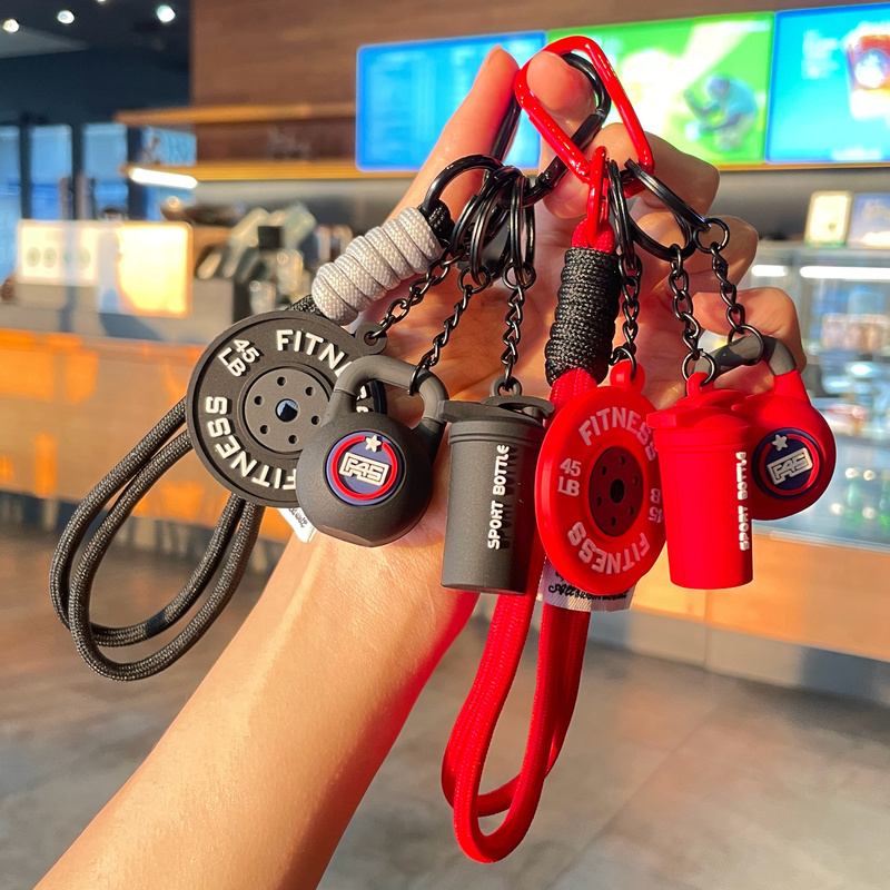 Creative Fitness Equipment Keychain Barbell Sports Pendant Dumbbell Sports Water Bottle Backpack Pendant Couple Small Gift