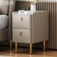 All-Solid Wood Slate Leather Minimalist Modern Mini Bedside Table Bedroom Smart Trendy Light Luxury Ultra-Narrow Bedside Cabinet with Bed Cover and Pull-Out Drawer