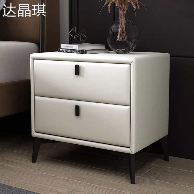 Minimalist Luxury Gray Leather Bedside Table with a High-End Feel, Simple Modern Tech Fabric Black Bedside Cabinet, 2025 New Model Bed Runner