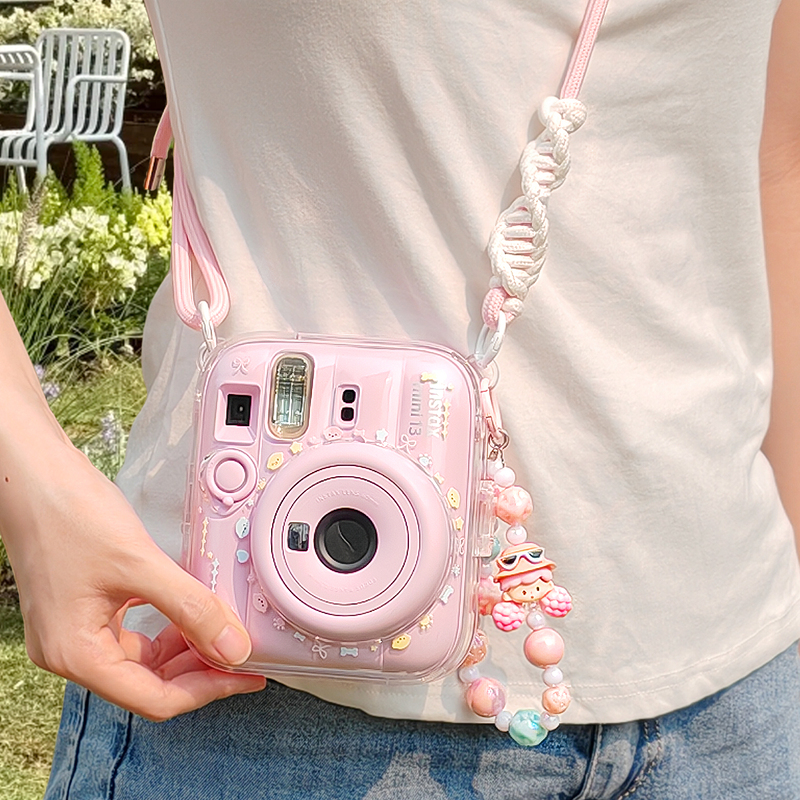 Polaroid Mini13 Protective Case Suitable for Fuji Instax Mini13 Protective Cover Mini13 Transparent Case Crystal Case Decoration DIY Set Adjustable Crossbody Strap Cute Sticker Pendant