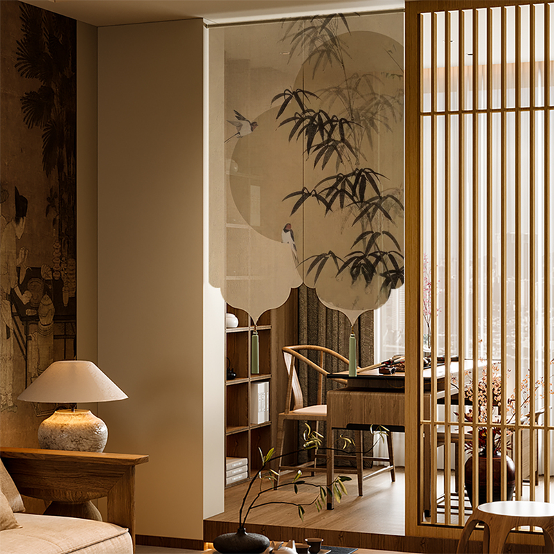 New High-End Song-Style Aesthetic Partition Door Curtain, Blocking Curtain for Living Room and Bedroom, Semi-Transparent Door Curtain, No Drilling Required New High-End Song-Style Aesthetic Partition Door Curtain, Blocking Curtain for Living Room and Bedroom, Semi-Transparent Door Curtain, No Drilling Required