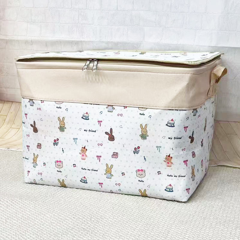 Horizontal Three-Layer Thickened Canvas Moisture-Proof Storage Box, Large Capacity, Foldable Clothes and Quilt Storage Bag with Steel Ring and Lid