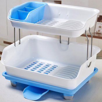 Kitchen double-layer bowl drain rack thickened plastic bowl rack