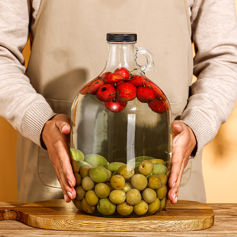 Thickened lead-free large 10 catties green plum and bayberry fruit wine glass bubble wine bottle ginseng medicinal wine V bottle home brew container storage