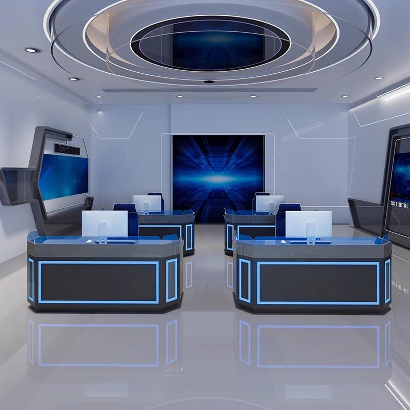 Security monitoring console console command center dispatch monitoring room central control room computer conference table office desk