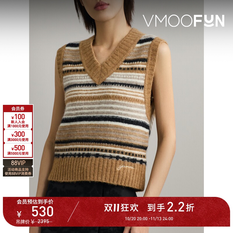 【D11 Discount】Ganni Women's Spring/Summer Embroidered Striped Blended Knit Vest