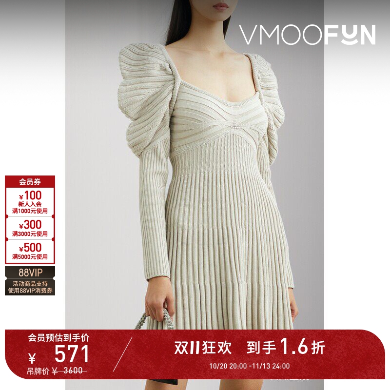 【D11 Discount】Cult Gaia Women's Backless Ribbed Knit Cotton Mini Long Sleeve Dress