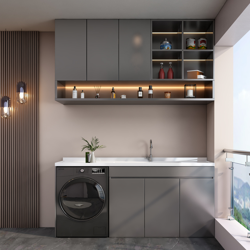 Balcony Washing Machine Cabinet Aluminum Alloy Integrated Cabinet Household Washbasin Sink Cabinet Combination Welded Panel