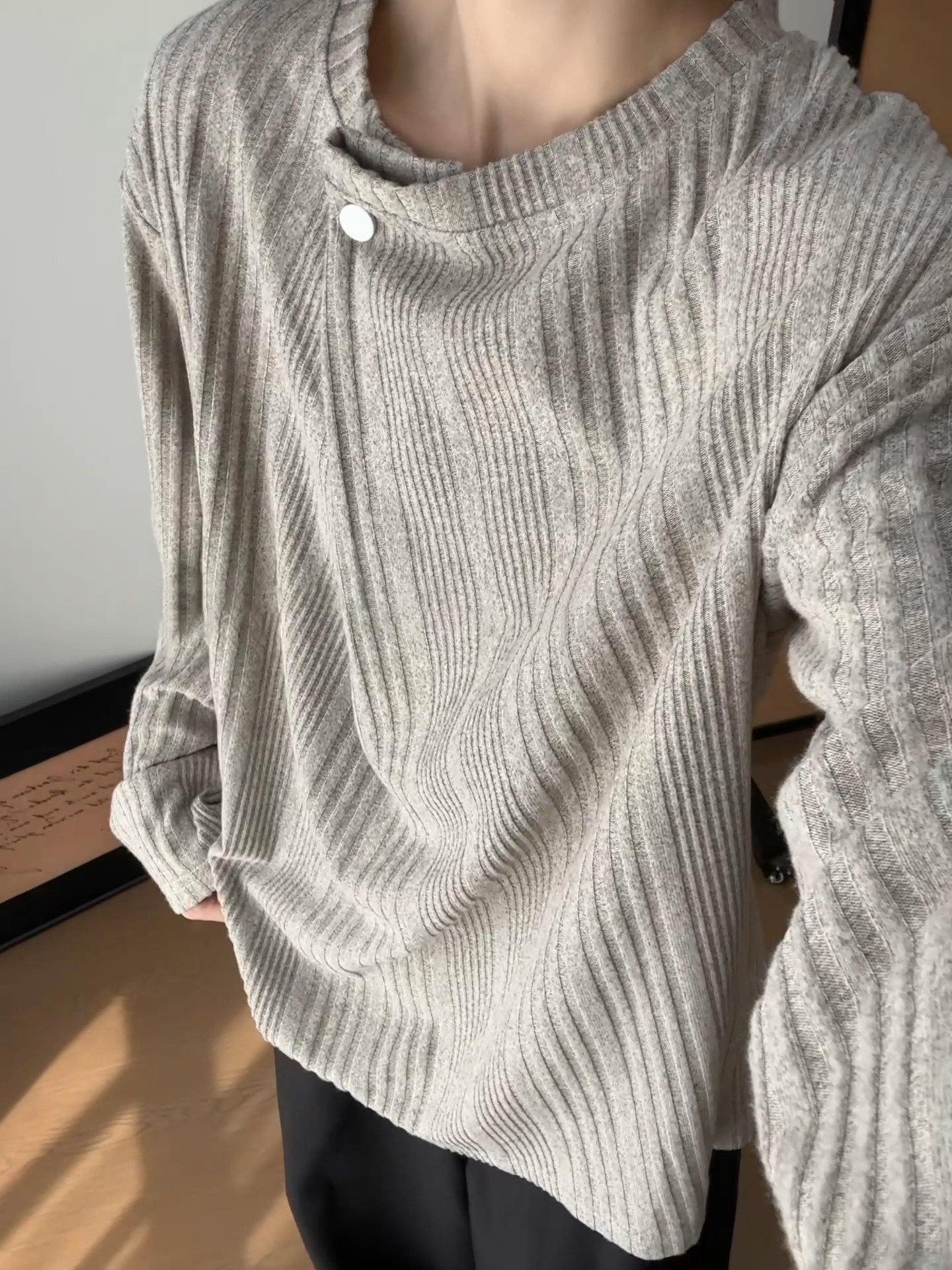 Casual Style Long-Sleeve T-Shirt for Men, Old Money Style Striped Knit Sweater, Early Autumn Ribbed Inner Layer Base Shirt