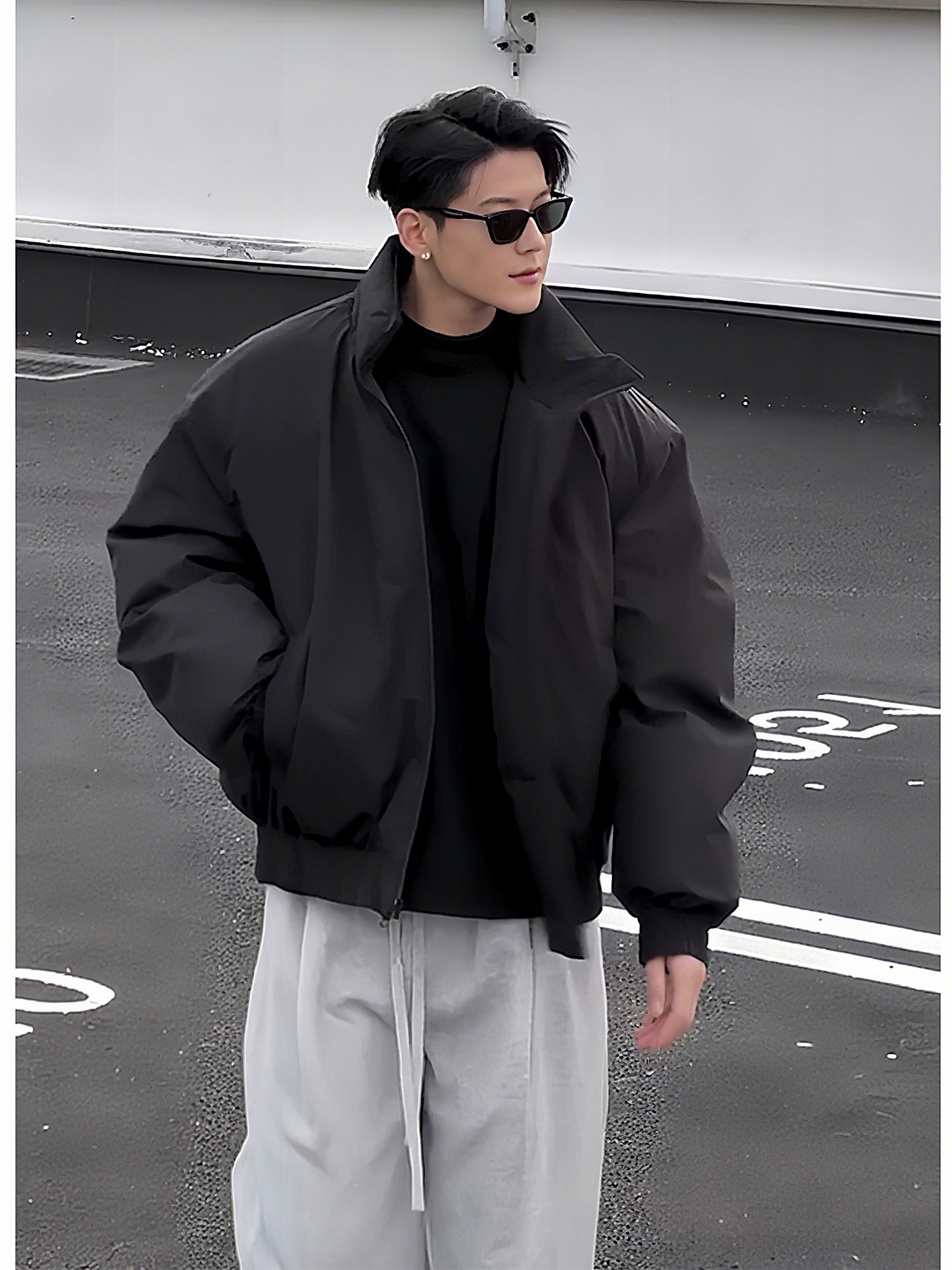 Black Ma1 Flight Jacket down Coat Men's Autumn and Winter Short Silhouette Jacket Cleanfit Padded Baseball Jacket