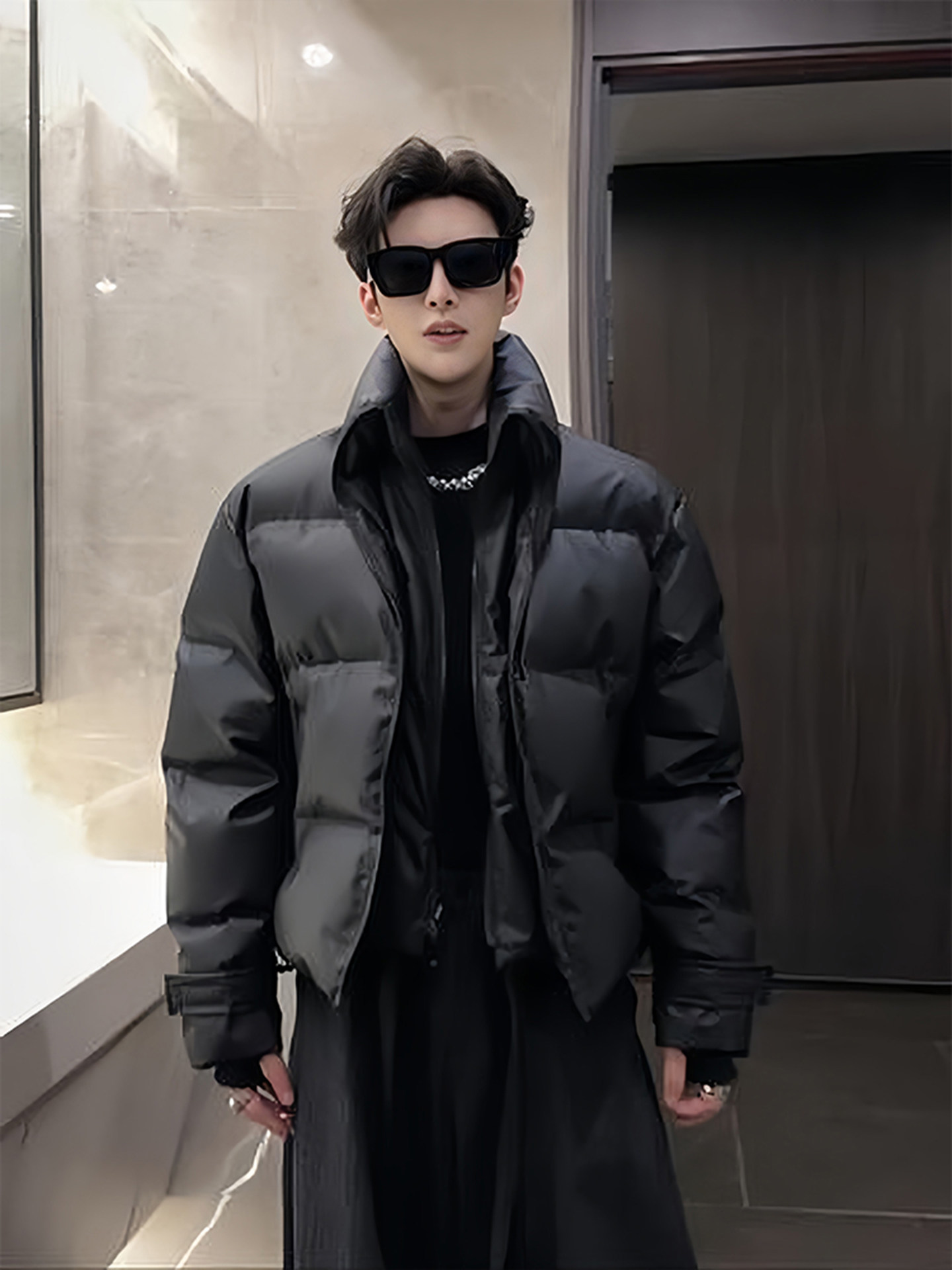 Fake Two-Piece American High Street Style down Jacket for Men, Winter Design with Stand Collar, Puffer Jacket with Red Inner Lining and Thickened Cotton Coat