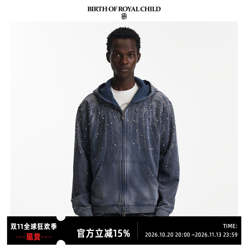 Birth of Royal Child.Borc 【Same Style as Liu Xianhua】Star-Studded Vintage Washed Hoodie