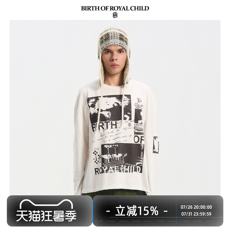 Birth of Royal Child.Borc 【Same Style as Zhang Junhao】Poster Patch Long-Sleeve T-Shirt with Vintage Effect