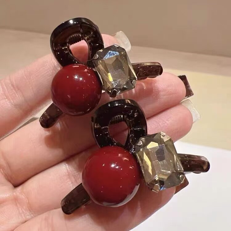 高级感半扎发小号抓夹女侧边发夹短发过渡期神器红色发卡新年头饰详情5