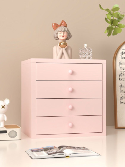 奶油风多层桌面抽屉柜办公小铁柜收纳盒钢制桌上文件柜图纸收纳柜