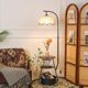 French mid-century style floor lamp living room sofa next to bedroom atmosphere retro shelf bedside counter lamp integrated