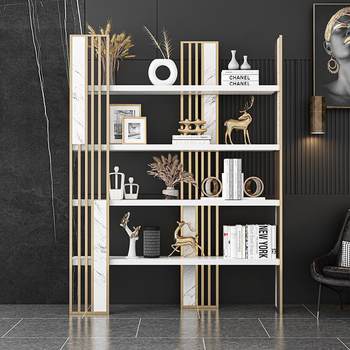 Light luxury style bookcase floor-standing partition storage rack metal bookcase display rack office storage rack modern decorative rack
