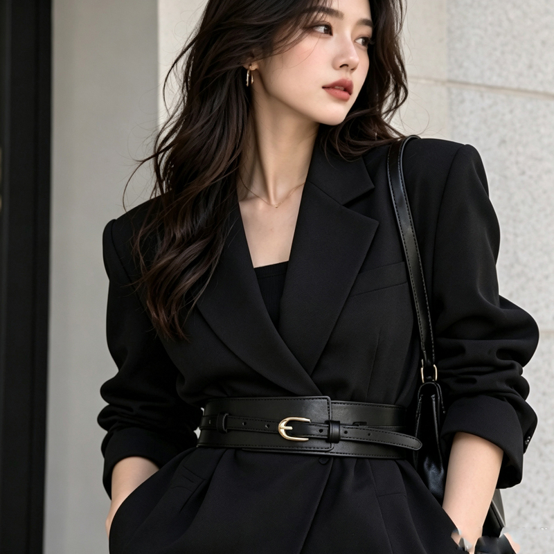 High-End Black Wide Belt for Women, Suitable for Dresses, Waist Cincher, Decorative Leather Belt, Stylish Coat Accessory