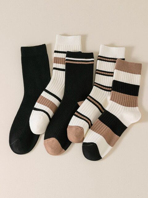 Striped Socks for Men and Women, Pure Cotton, Non-Fading, Non-Stinky, Xinjiang Cotton Long Socks, Simple Double-Needle Autumn and Winter Mid-Calf Socks