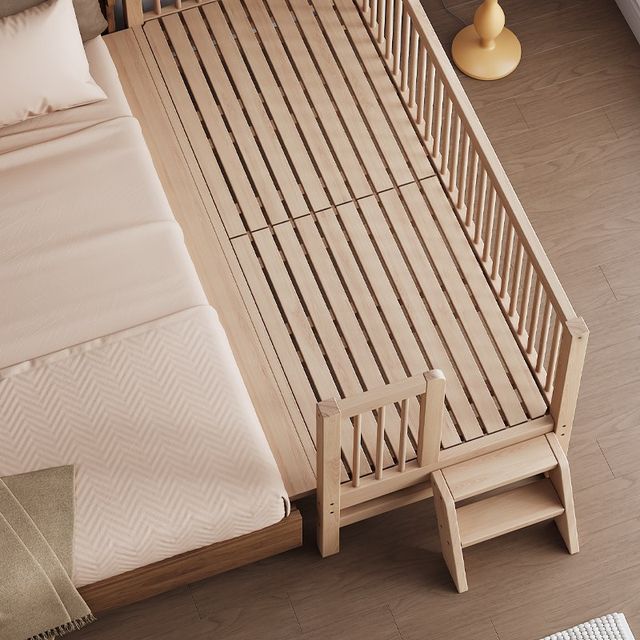 Children's splicing bed adjustable height and height solid wood baby widening bed with guardrail lift baby side bed single bed beech