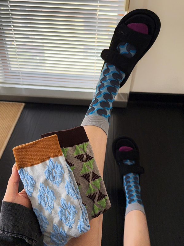 Hellosocks Artistic Youthful Retro High-End Color Scheme Geometric Pattern Creative Mid-Calf Socks Trendy Women's Socks