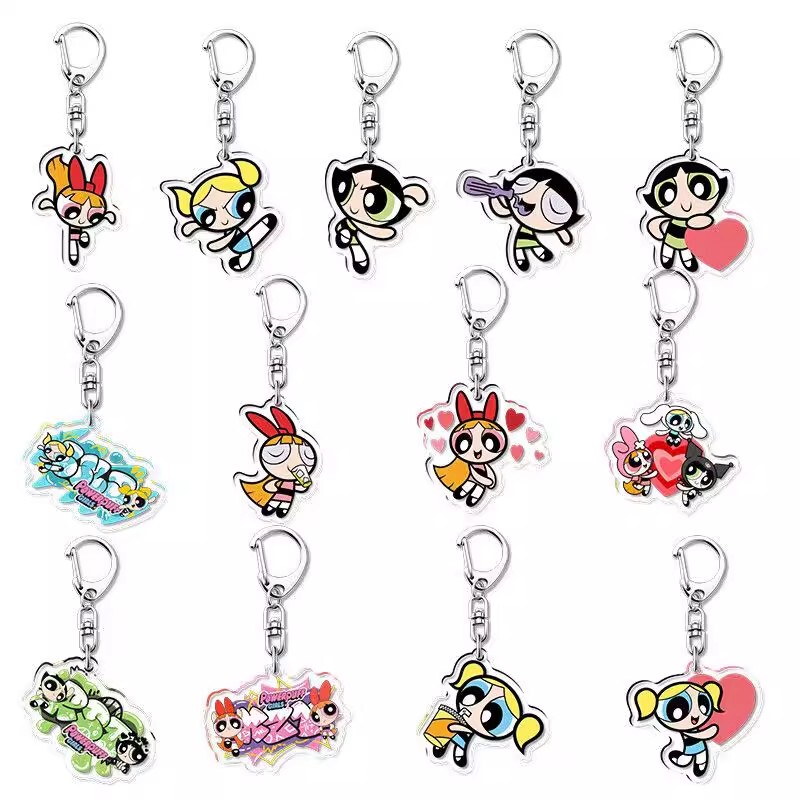 Powerpuff Girls Merchandise Acrylic In-Stock Keychain, Blossom, Bubble, Bubbles, Backpack Keychain Pendant