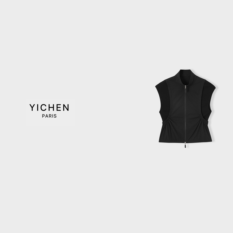 Yc Outdoor Series Curved Cut Double Zipper Sleeveless Patchwork Vest-5560