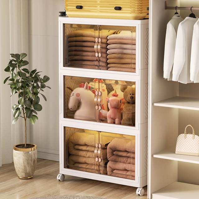 Double-open door folding storage cabinet storage cabinet household toy book cabinet installation plastic