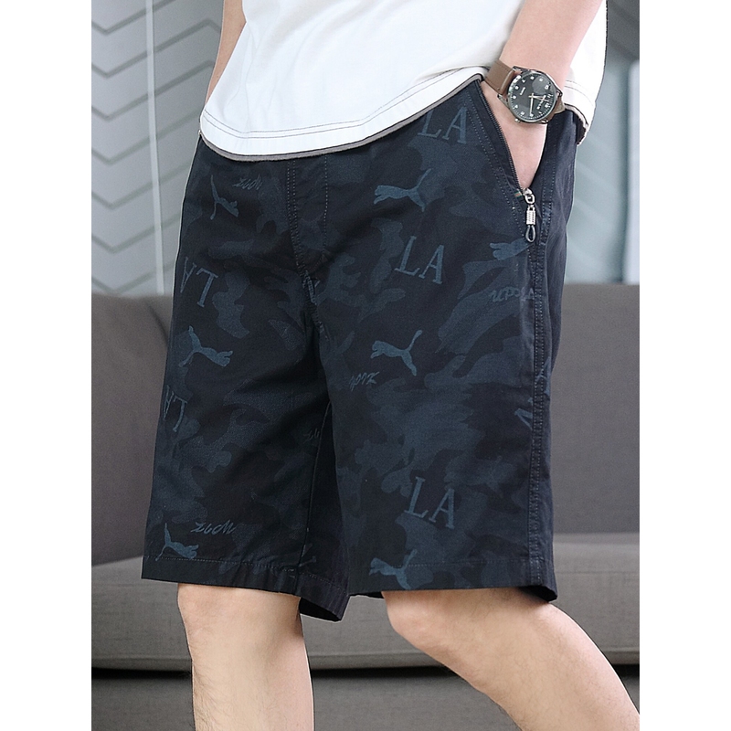 Xiahu Shijia Official Flagship Store Printed Black Cotton Shorts Men's Trendy Brand Mid-Length Pants Fashionable Summer Casual Style