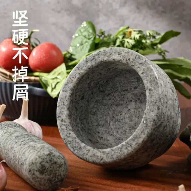 Large Stone Mortar and Pestle for Crushing Chili Peppers, Pounding Sticky Rice, and Crushing Garlic; Traditional Stone Mortar and Pestle