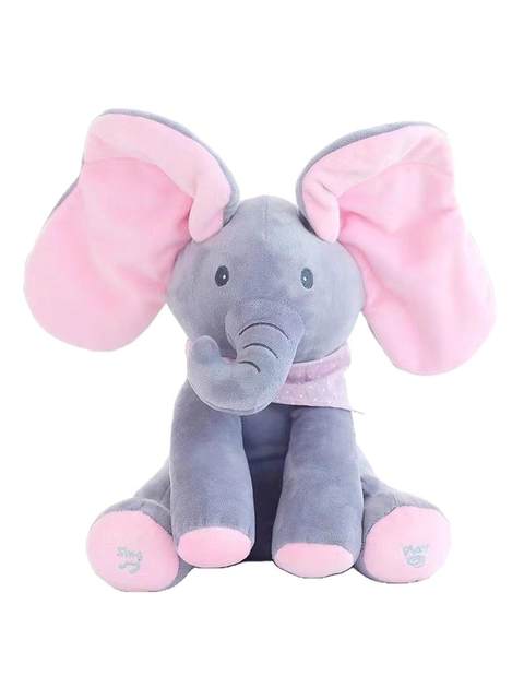Hide-And-Seek Toy with Music to Practice Raising the Head, Soothing Infants and Toddlers, Plush Realistic Elephant Doll, Small Animal