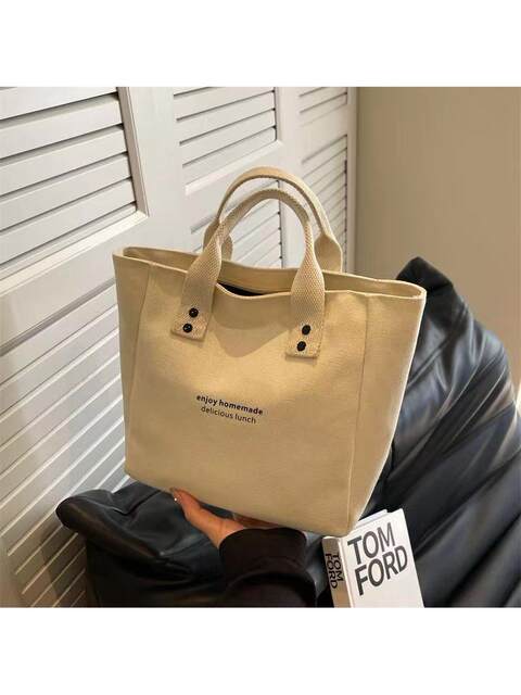 Canvas hand strap Japanese lunch bag office workers go out to take lunch bag simple contrasting color fashion handbag lunch box bag