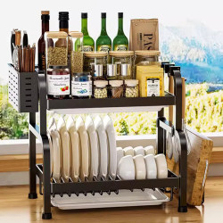 Kitchen Storage Rack, Knife and Dish Integrated Storage Rack, Household Multi-Functional Tableware Storage Box, Cupboard Drain Bowl Rack