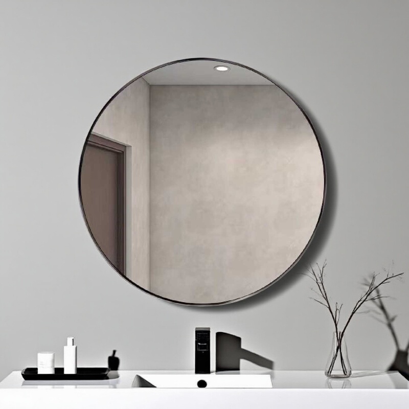 Bathroom Mirror Round Wall-Mounted Washbasin Mirror Wall-Mounted Makeup Mirror Perforated Glass Framed Aluminum Alloy Bathroom Mirror